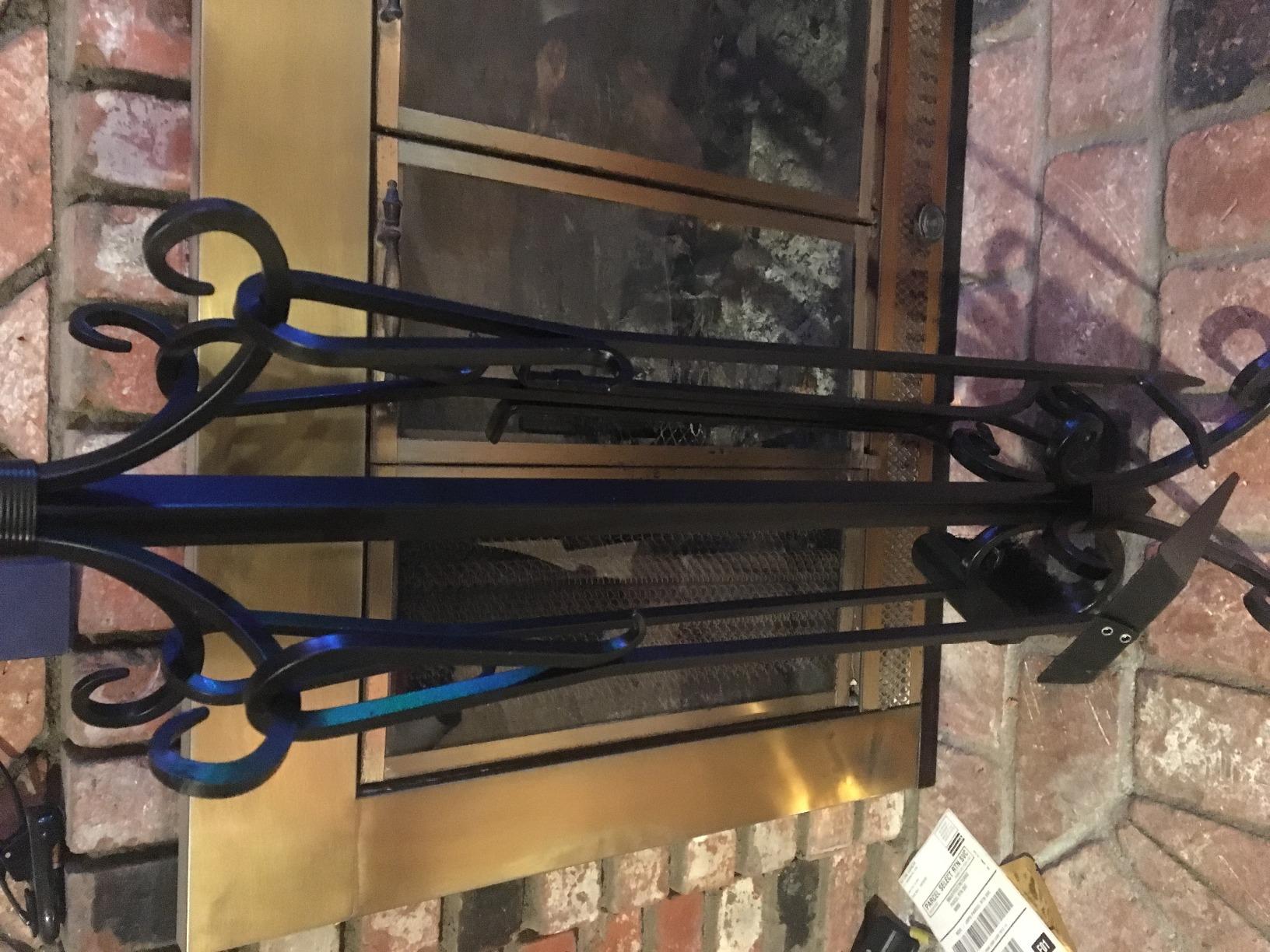 AMAGABELI GARDEN & HOME 5 Pieces Fireplace Tools Set Heavy Duty Black Cast Wrought Iron Tool Set with Log Holder Fire Set Stand Scroll Rustic Antique Accessories Set customer photo 1
