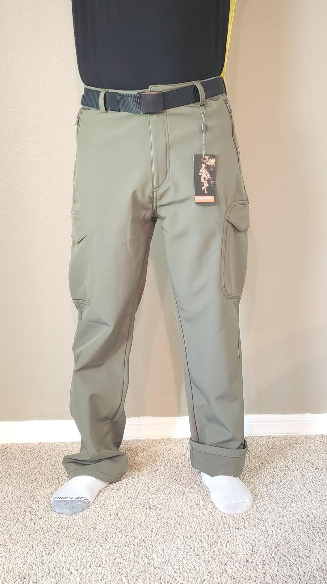 Men's Outdoor Softshell Fleece Lined Cargo Pants Snow Ski Hiking Pants with Belt customer photo 2