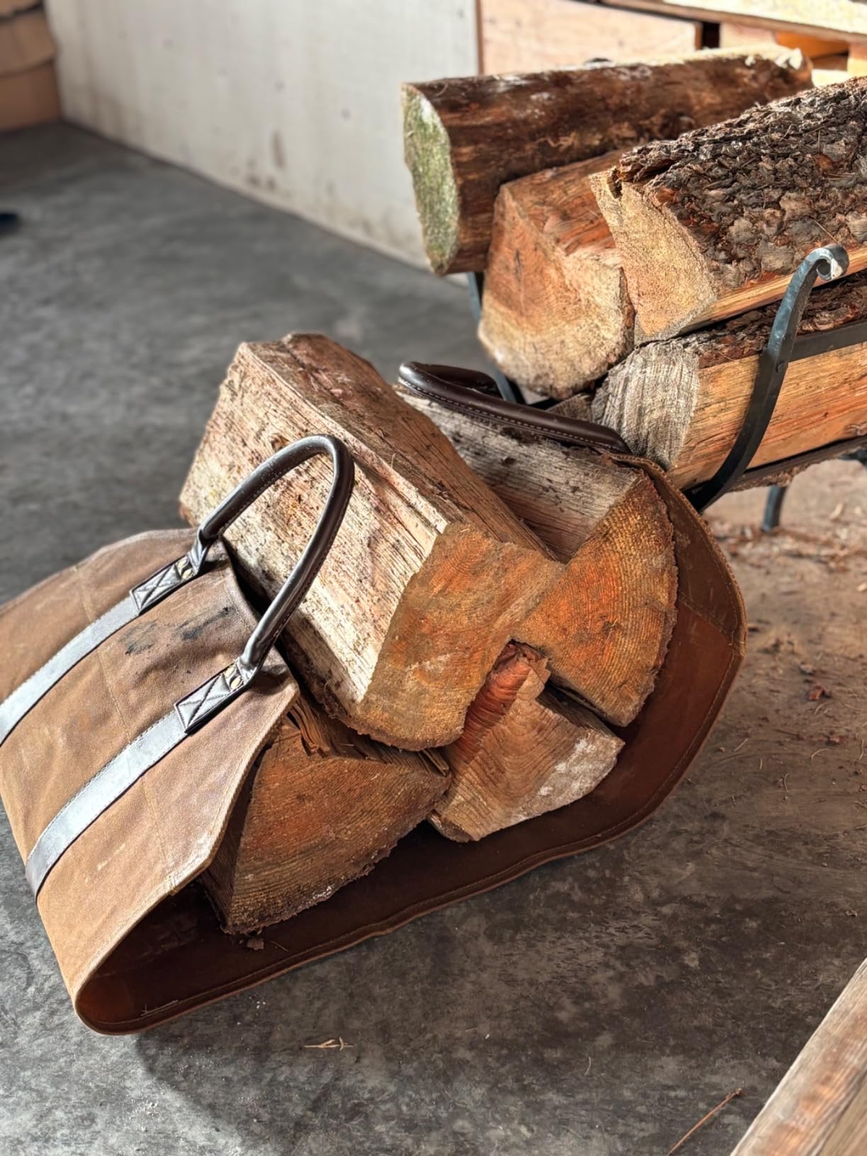 INNO STAGE Firewood Carrier - Waxed Canvas Wood Carrier for Firewood, Heavy Duty Log Carrier Bag As Wood Stove Accessories customer photo 1