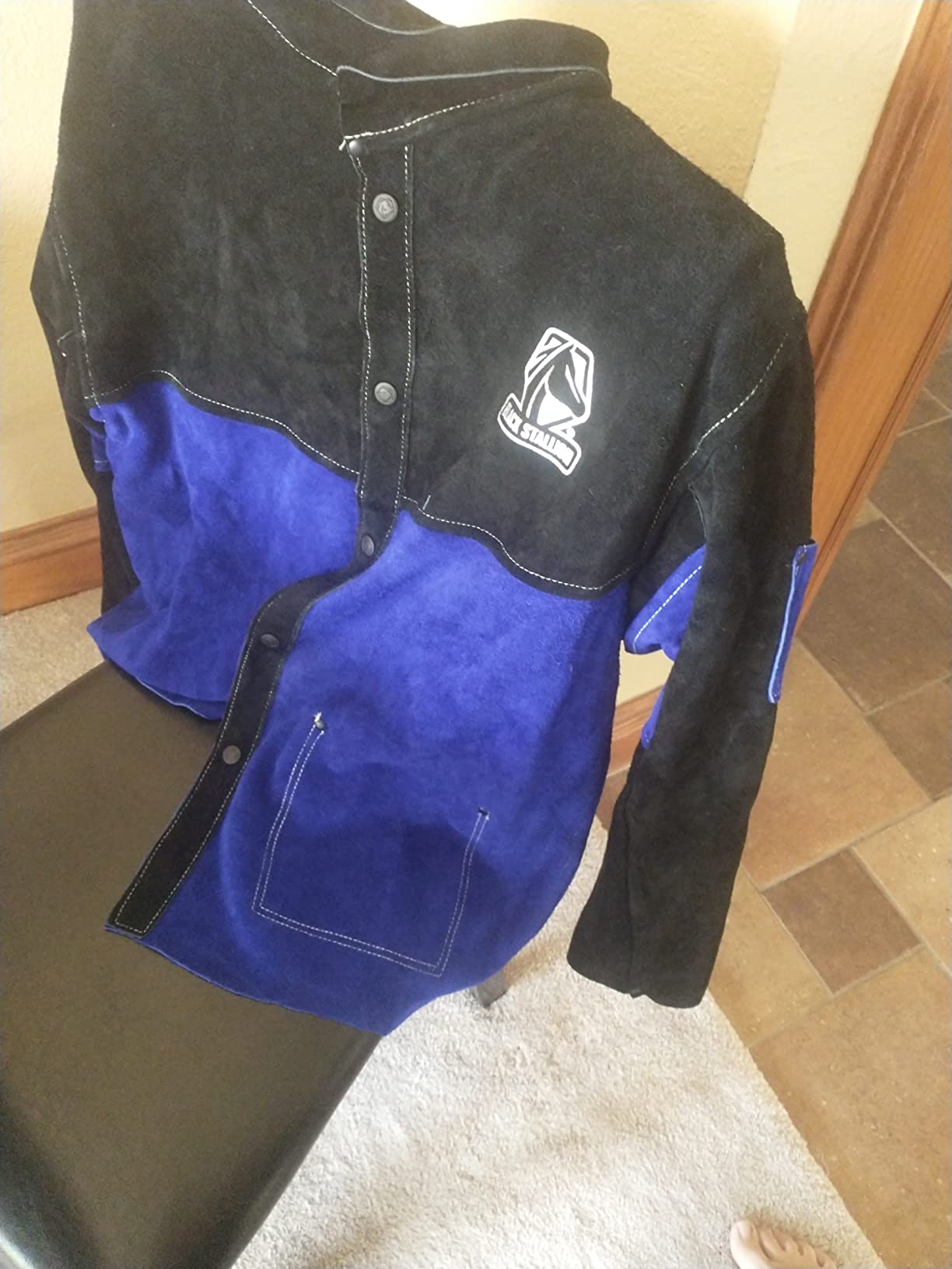 Black Stallion (JL1030 Color Block Leather Welding Jacket, Premium Split Cowhide Leather, Black/Blue customer photo 2