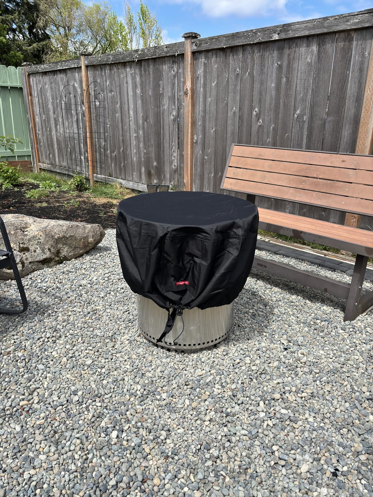 Porch Shield Fire Pit Cover - Waterproof 600D Heavy Duty Fade Resistant Round Patio Fire Bowl Cover Black - 32 inch customer photo 2