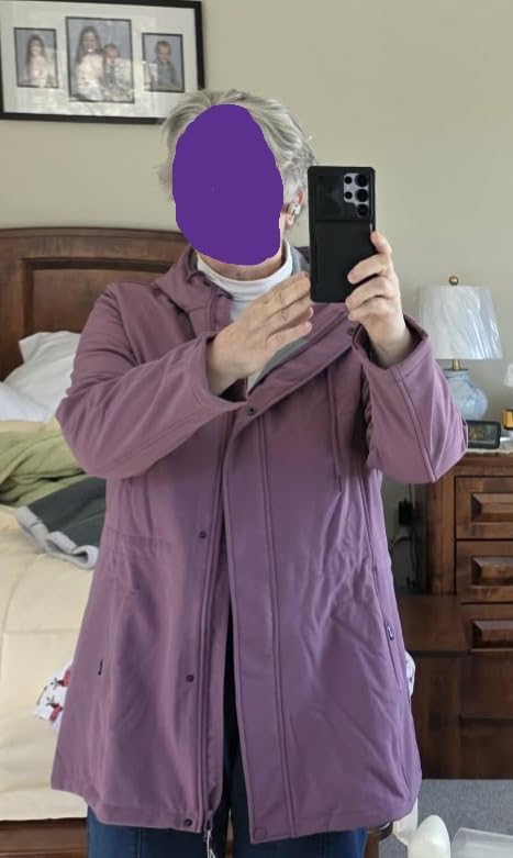 Outdoor Ventures Women's Lightweight Waterproof Fleece Lined Hooded Softshell Rain Jacket, Warm Windbreaker Long Coat customer photo 2