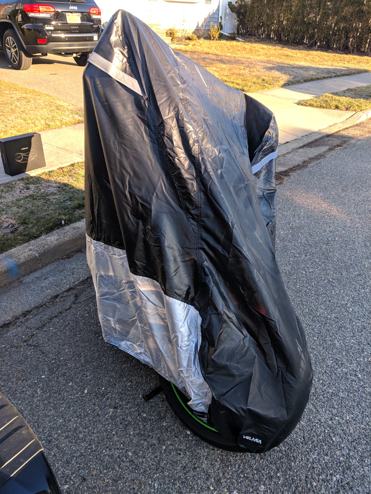 VELMIA Motorcycle Cover Extremely Heat Resistant up to 550 F I High Standard Motorcycle Cover Waterproof Outdoor for All Seasons, Motorcycle Storage, Scooter Cover, Moped Cover, Harley Cover customer photo 2