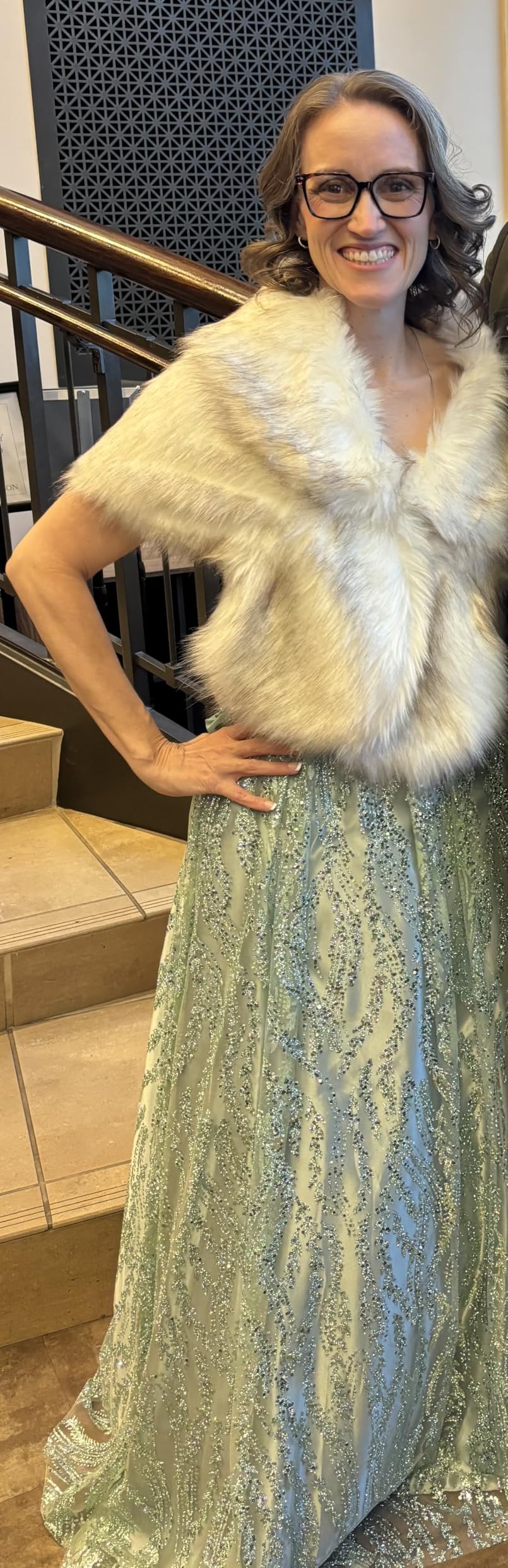 Women's Faux Fur Shawl Wrap Cape for Bridal Wedding Party Blue Artificial Wool customer photo 1