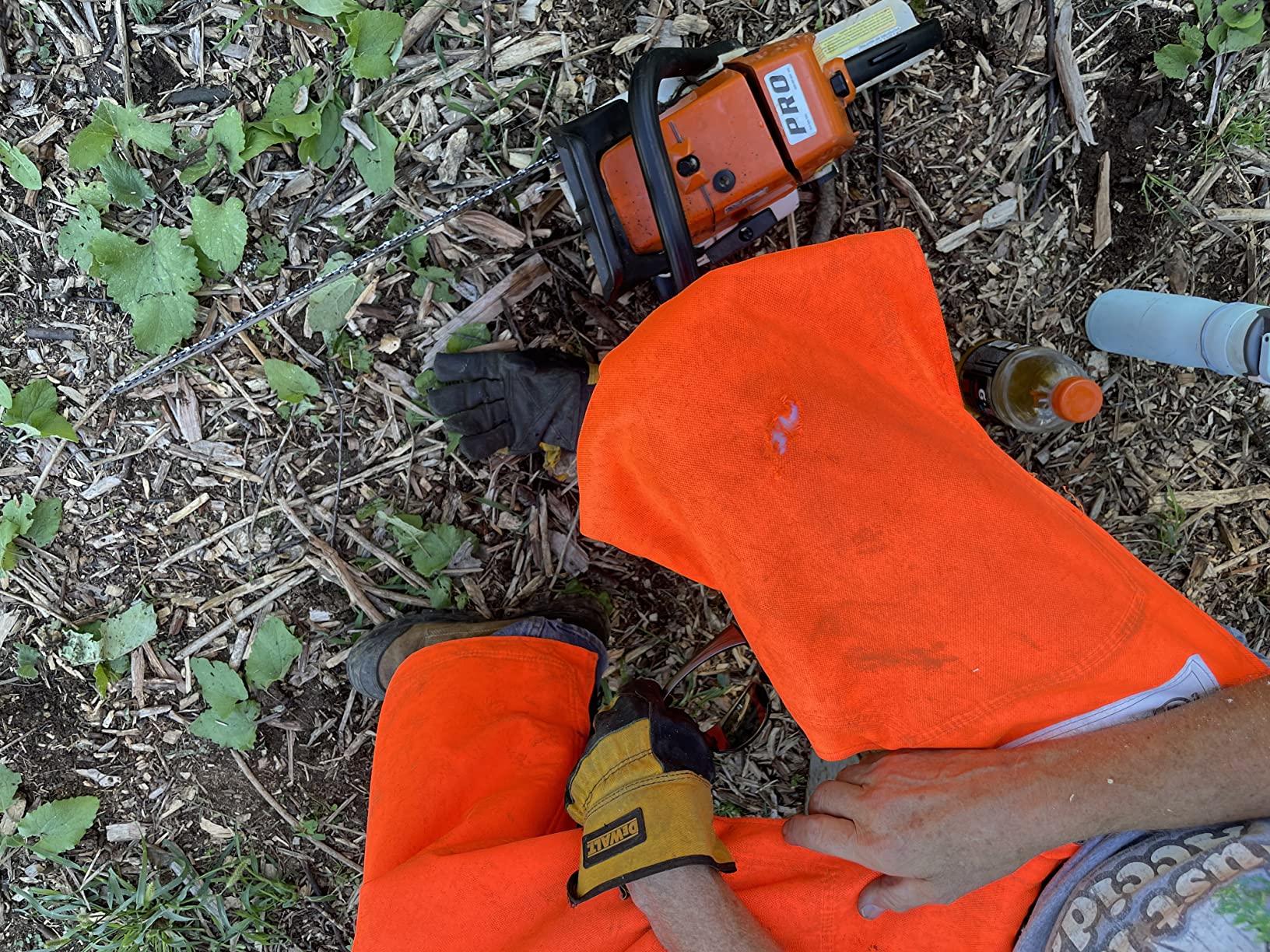 FORESTER EZ-Zip Wrap Around Chainsaw Chaps - 360 Degree Below The Knee Protection - Adjustable Belt Chain Saw Chaps for Men or Women - Full Wrap Zipper Chainsaw Pants (37in, Orange) customer photo 1