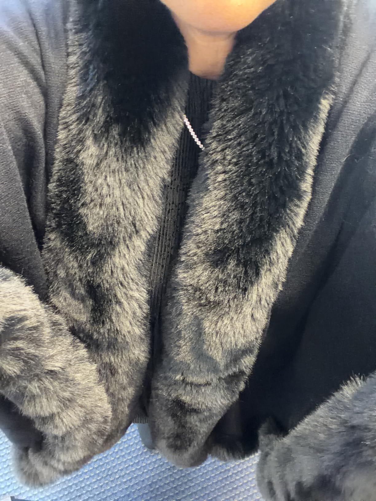 Faux Fox Fur Trim Cardigan Cloak Shawl Wraps Winter Poncho Oversized Cape customer photo 2