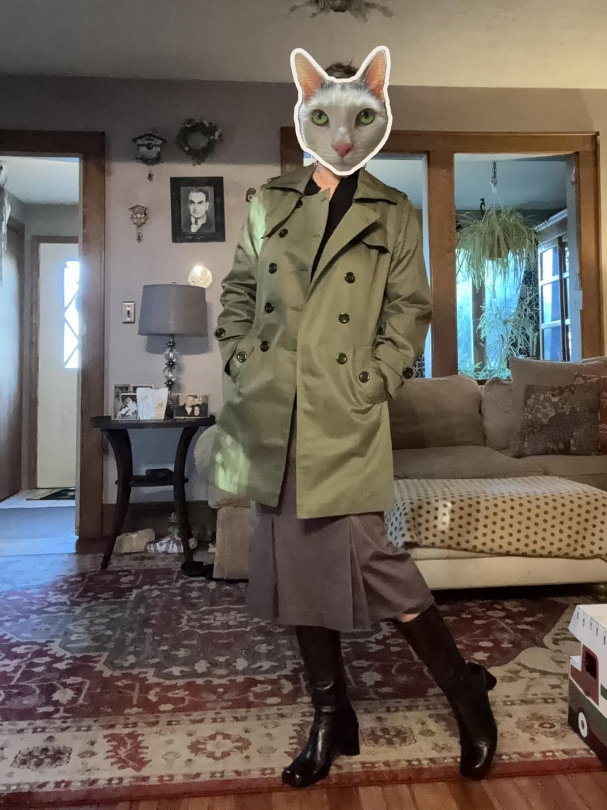 Women's Double Breasted Trench Coat Water Resistant Windbreaker Classic Belted Lapel Overcoat customer photo 2