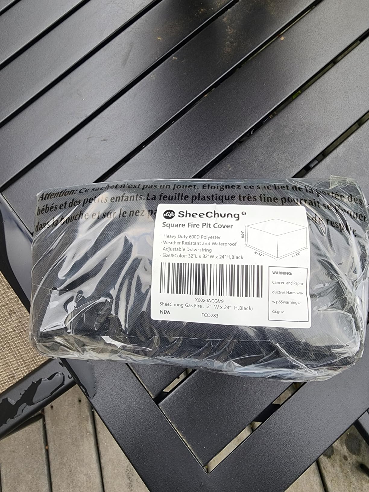 SheeChung Gas Fire Pit Cover Square - Premium Patio Outdoor Cover Heavy Duty Fabric with PVC Coating, 100% Waterproof, Anti-Crack, Fits 29-32 inch Fire Pit/Table (32