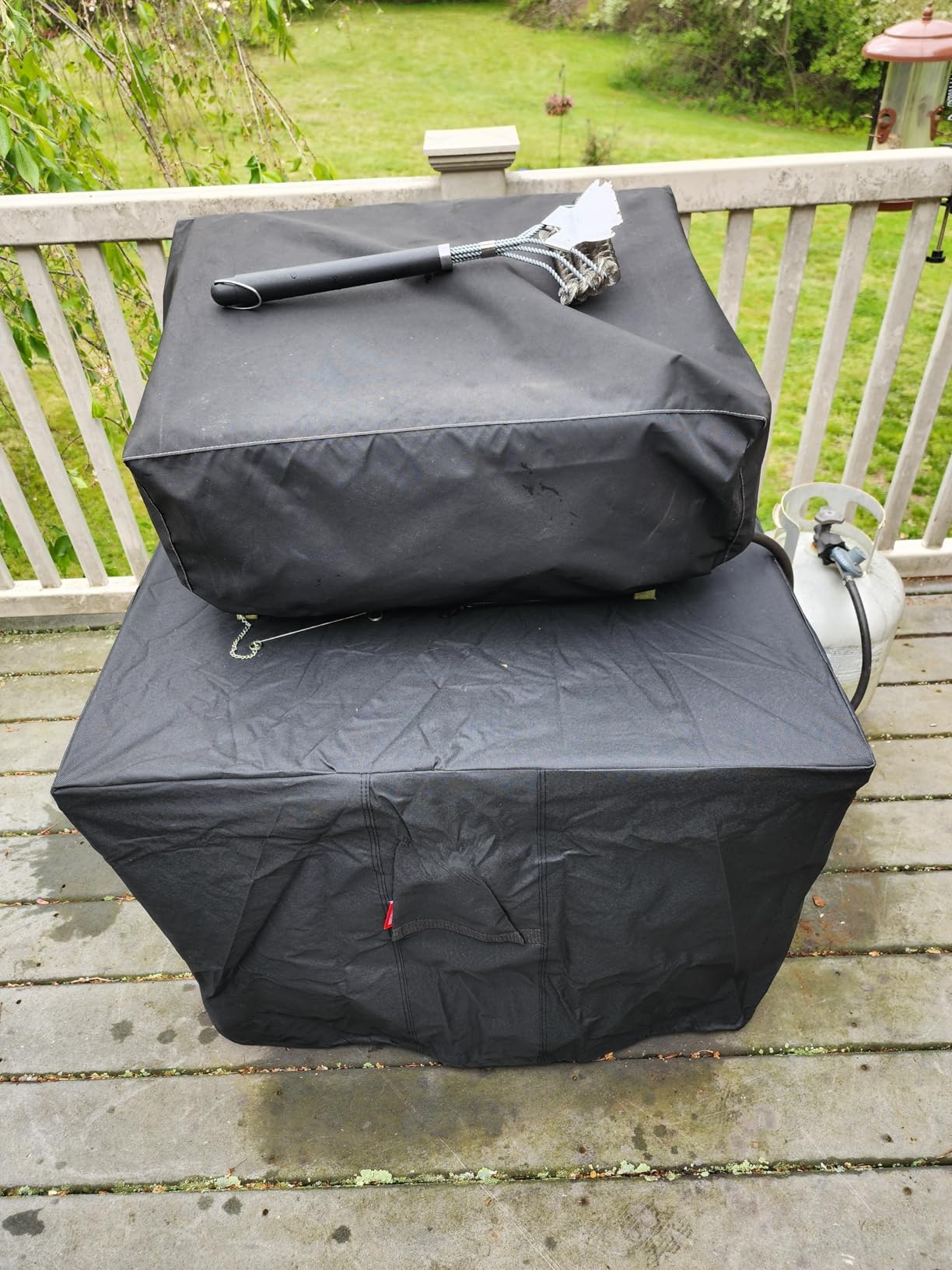 SheeChung Gas Fire Pit Cover Square - Premium Patio Outdoor Cover Heavy Duty Fabric with PVC Coating, 100% Waterproof, Anti-Crack, Fits 29-32 inch Fire Pit/Table (32