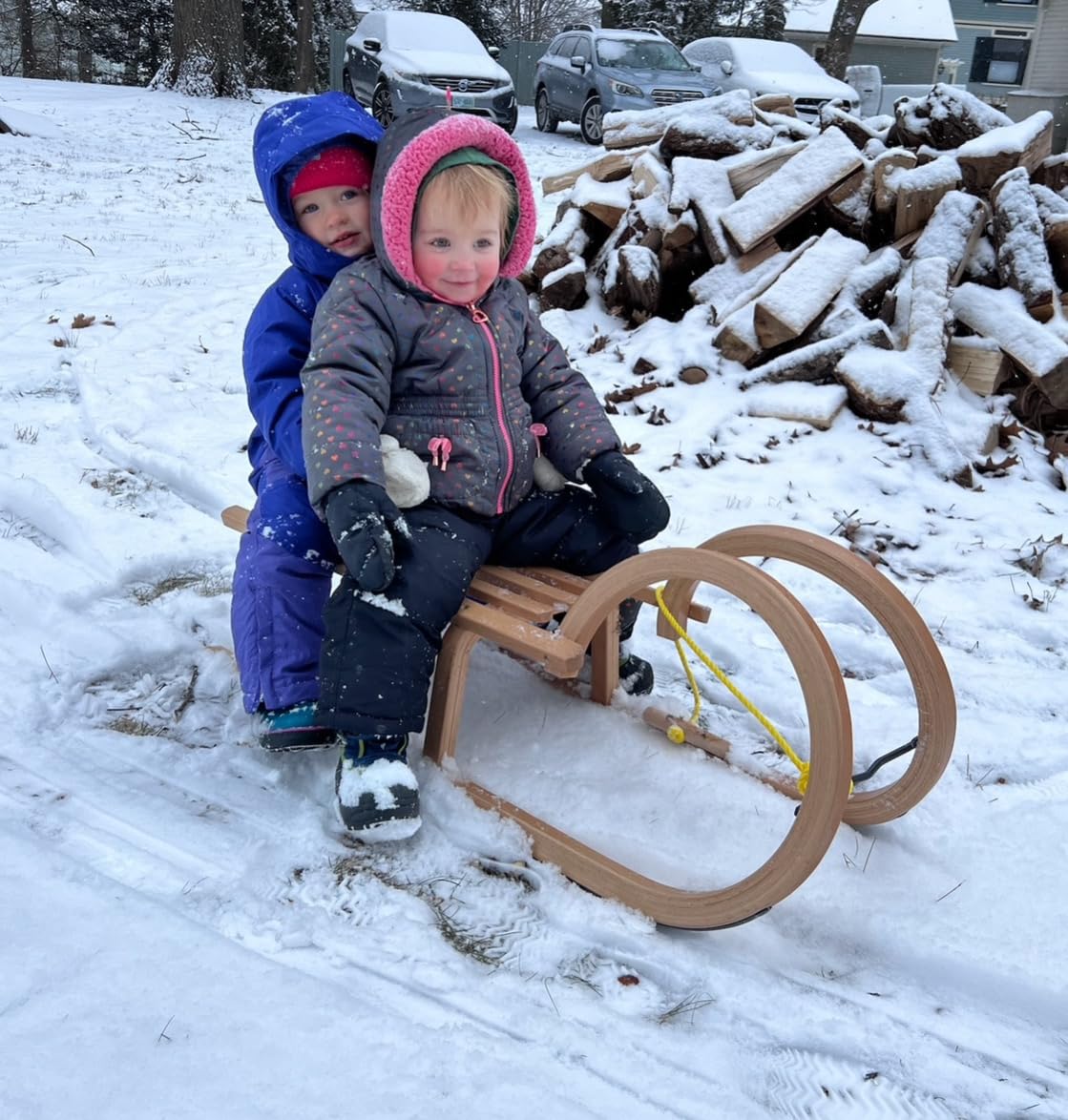Vispronet Decorative Wood Sled with Horns - 39in Snow Sled - Outdoor Decorative Sled with Solid Wood Seat and Pulley Rope - Laminated Beach Wooden Frame - Holds Up to 200lbs customer photo 1