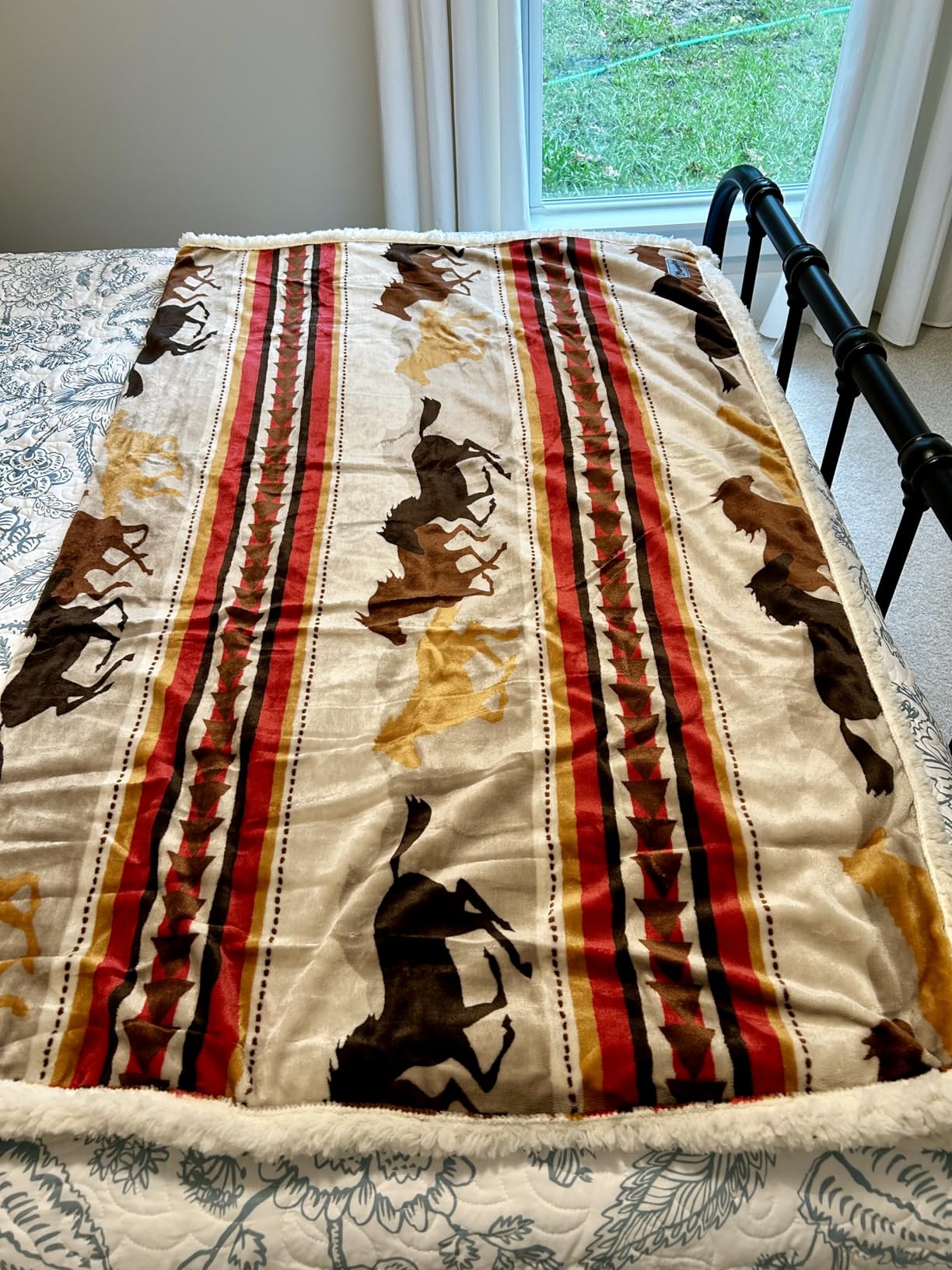 Carstens, Inc. Wrangler Running Horse Country Sherpa Fleece Throw Blanket, Brown, One Size customer photo 1