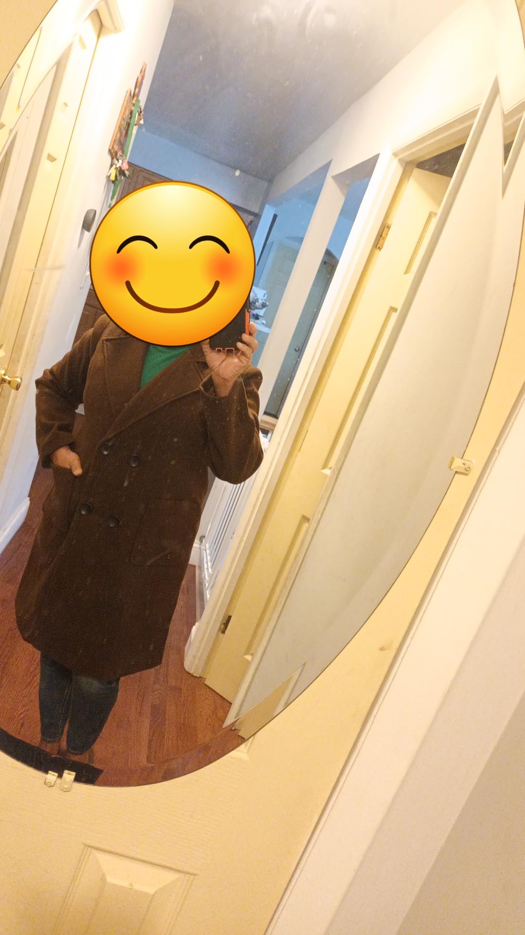 chouyatou Women Elegant Notched Collar Double Breasted Wool Blend Over Coat customer photo 2