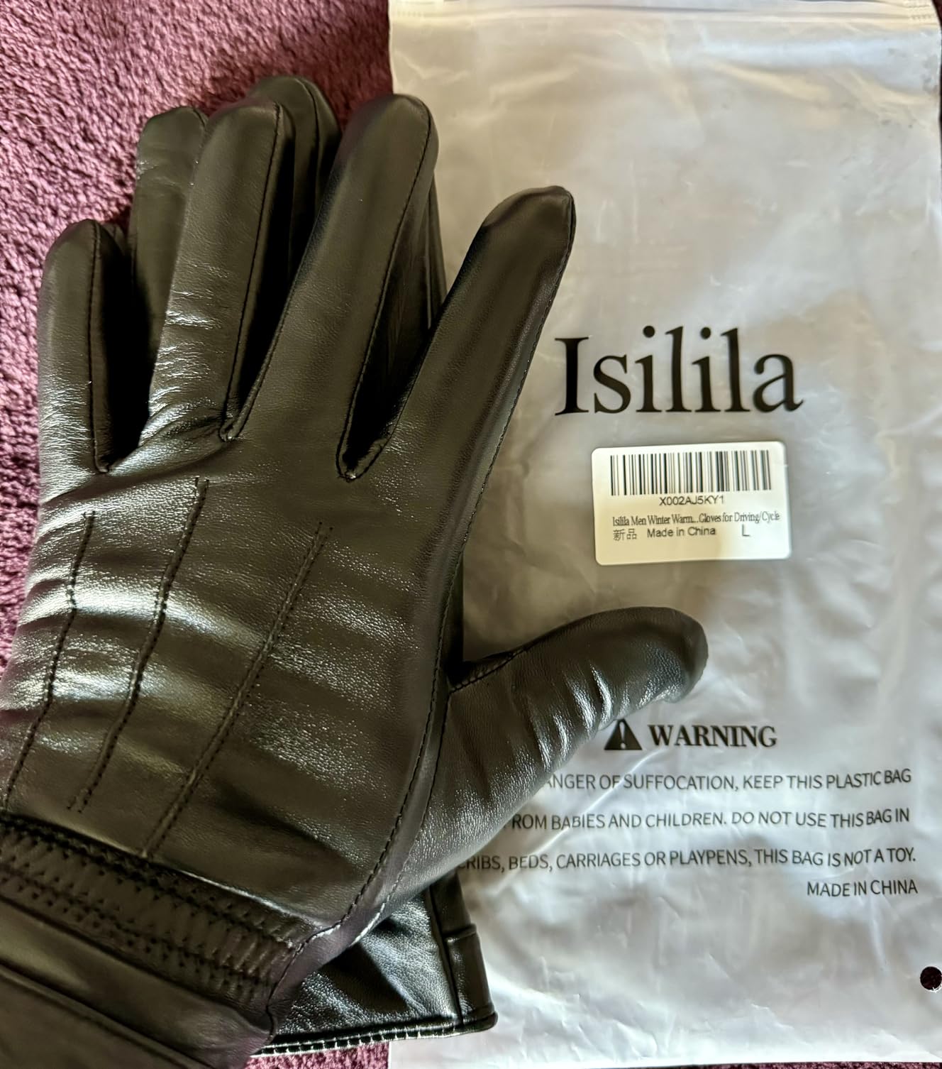 Italian Sheepskin Leather Gloves for Men, Winter Warm Fleece Lined Touch Screen Driving Glove customer photo 2