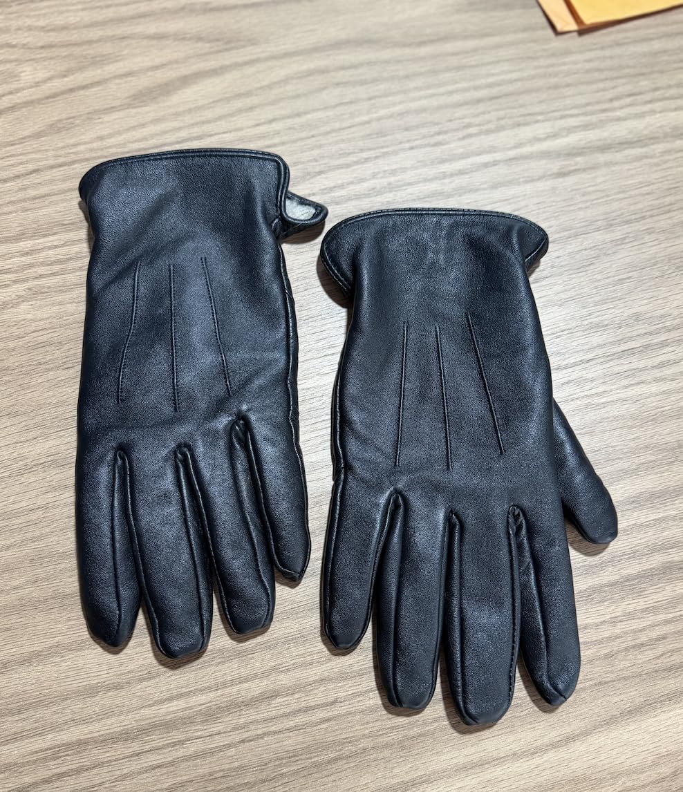 Alepo Genuine Sheepskin Leather Gloves for Men, Winter Warm Touchscreen Texting Cashmere Lined Driving Motorcycle Gloves customer photo 2