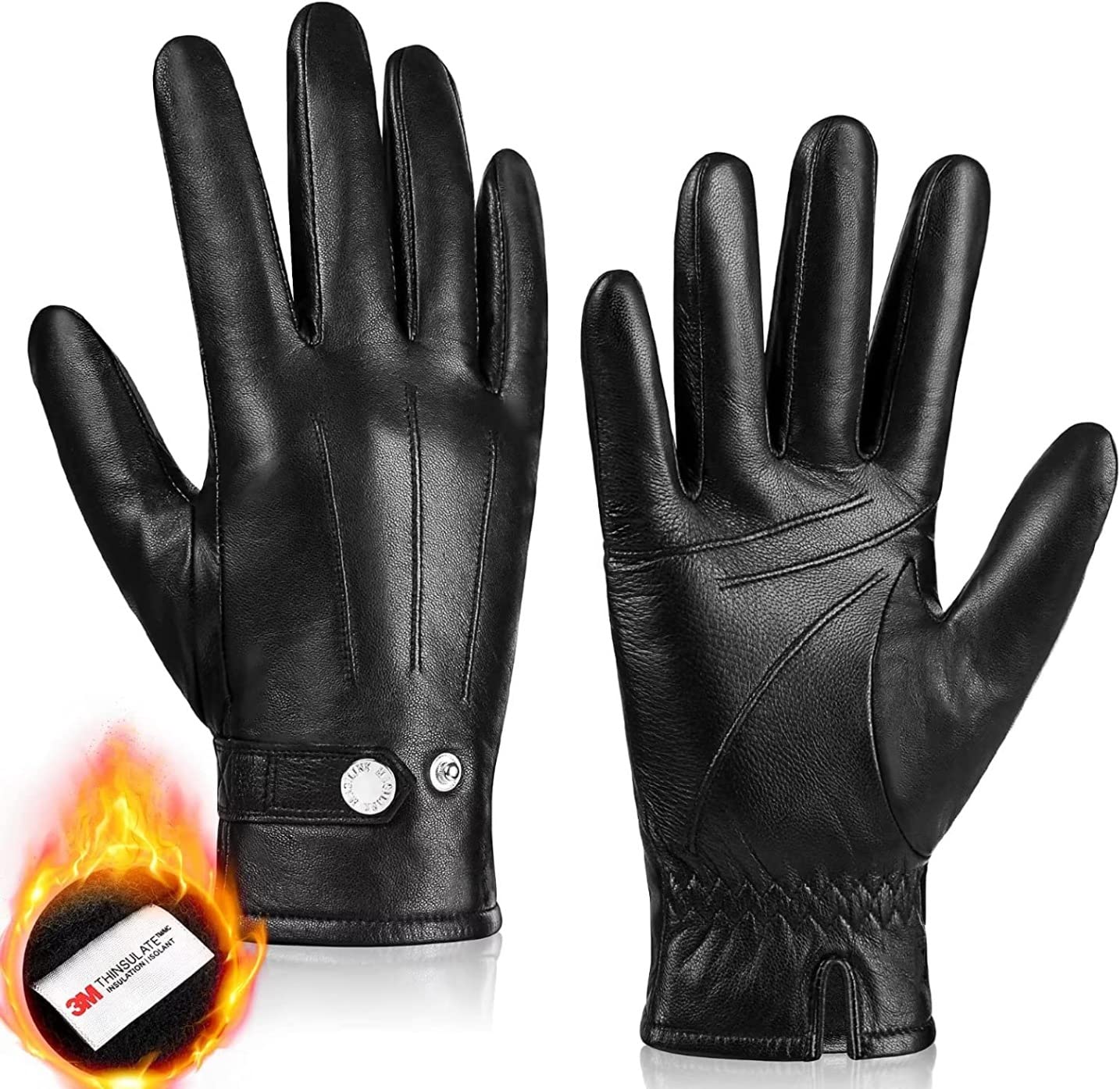 Harssidanzar Leather Gloves for Men,Winter Sheepskin Driving Gloves Cashmere Lined customer photo 2