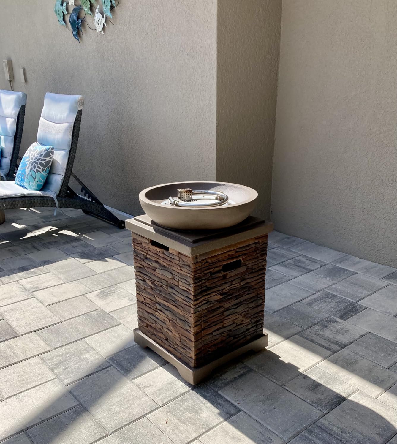 SUNBURY Outdoor Propane Fire Pit, Gas Fire Pit for Outside Patio, Stone Outdoor Fire Table Fire Column 40,000 BTU Propane Fire Tables Firepit Table w Lava Rocks, CSA Certified, Waterproof Cover customer photo 1