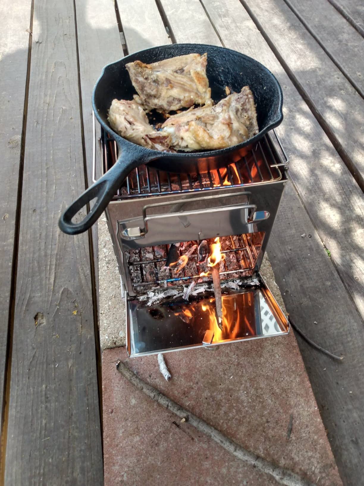 Portable Folding Camping Wood Stove for Outdoor Cooking, Sturdy Lightweight 304 Stainless Steel Wood Burning Camp Stove with Grill for Backpacking BBQ Small/Large customer photo 1