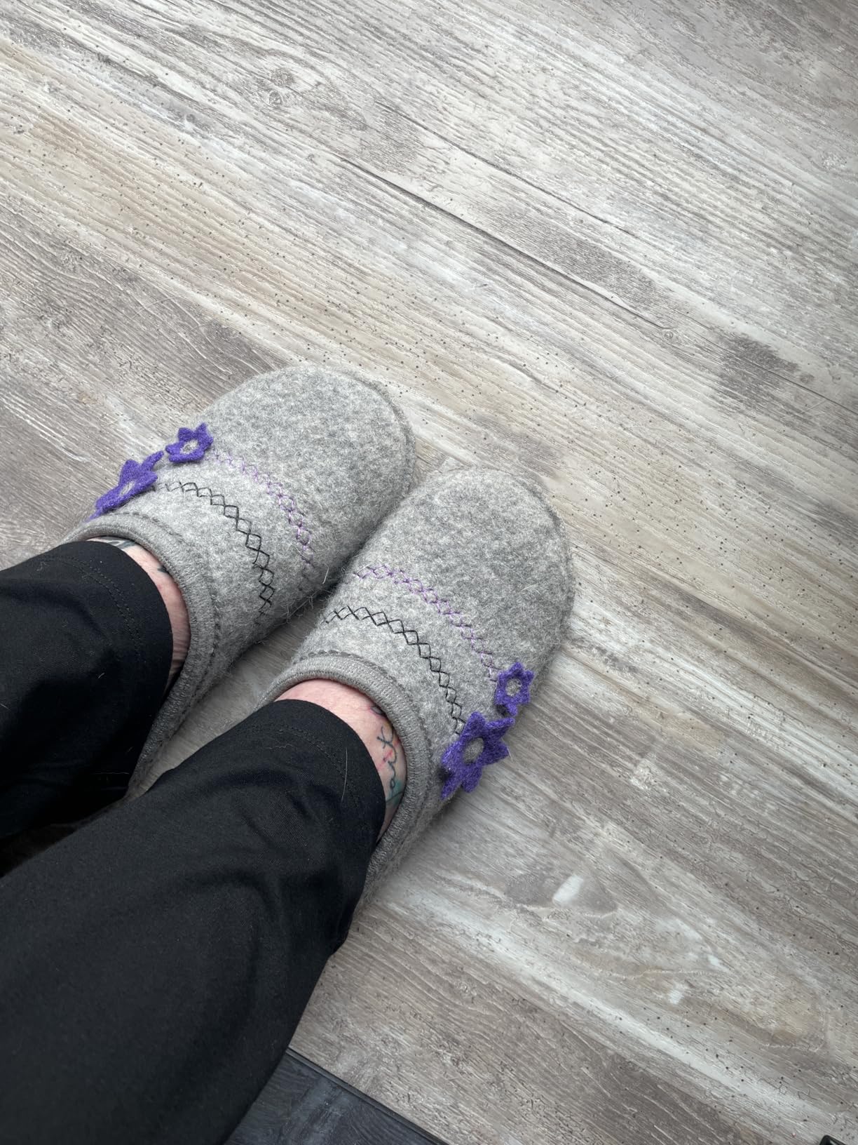 LE KAPMOZ Women's Boiled Wool House Slippers Breathable Sweat Free Clog Slip on Mule Indoor/Outdoor Slipper customer photo 2
