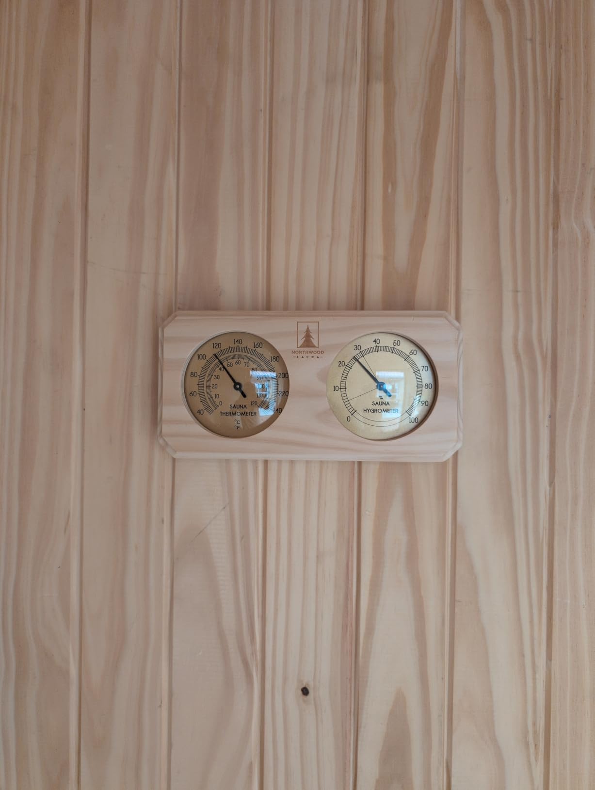 Northwood Sauna - Sauna Thermometer and Hygrometer 2 in 1 - Fahrenheit & Celsius - Handmade from Canadian Red Cedar Wood - Luxurious Golden Metal Dials customer photo 2