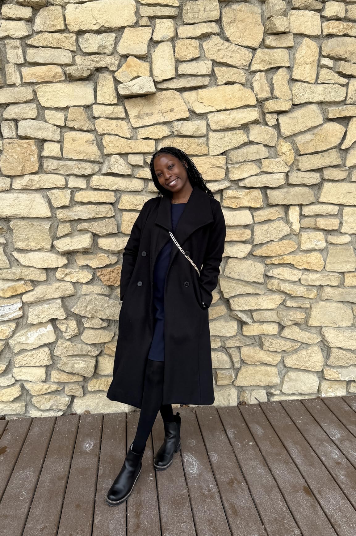 Women's Maxi Long Wool Blend Pea Coat Shawl Collar Double Breasted Winter Trench Coat Overcoat customer photo 1