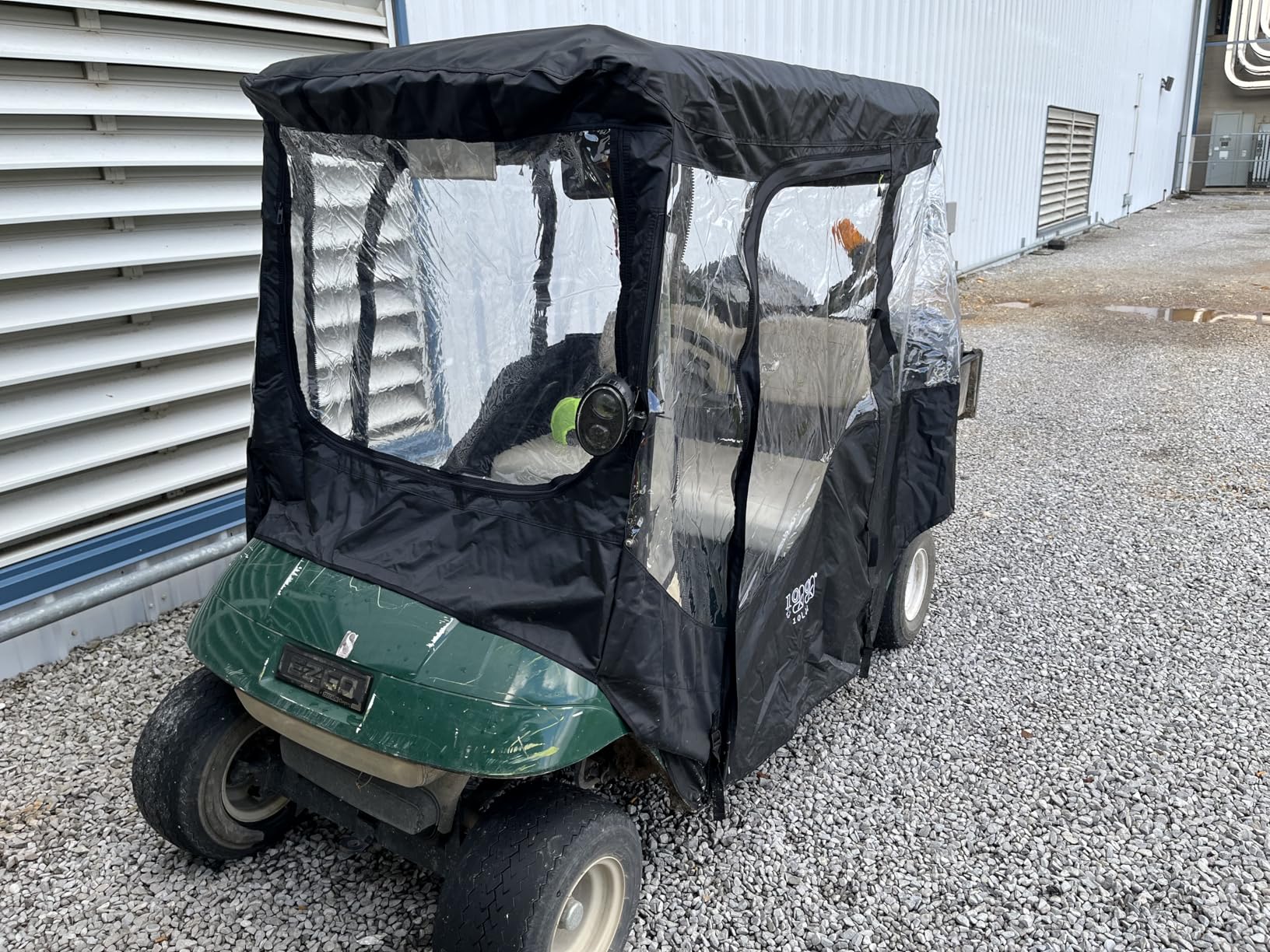 10L0L 2/4 Passenger Golf Cart Driving Enclosure for EZGO TXT/RXV Model, 4-Sided Clear Window 600D Rain Cover All Weather Windproof Waterproof - Black/Beige customer photo 2