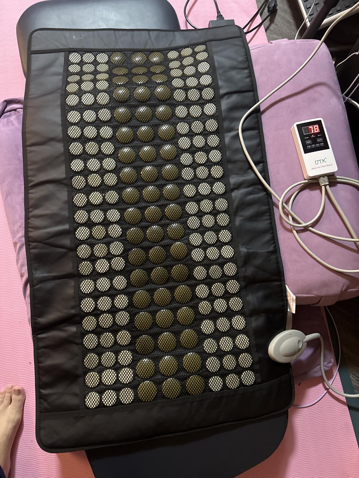 UTK Far Infrared Heating Pad for Back, 5X Deeper Pain Relief for Full Back, Thigh, Hip, Muscle, Hotter to 149F, Weighted Electric Mat with Jade Tourmaline Stones, 22