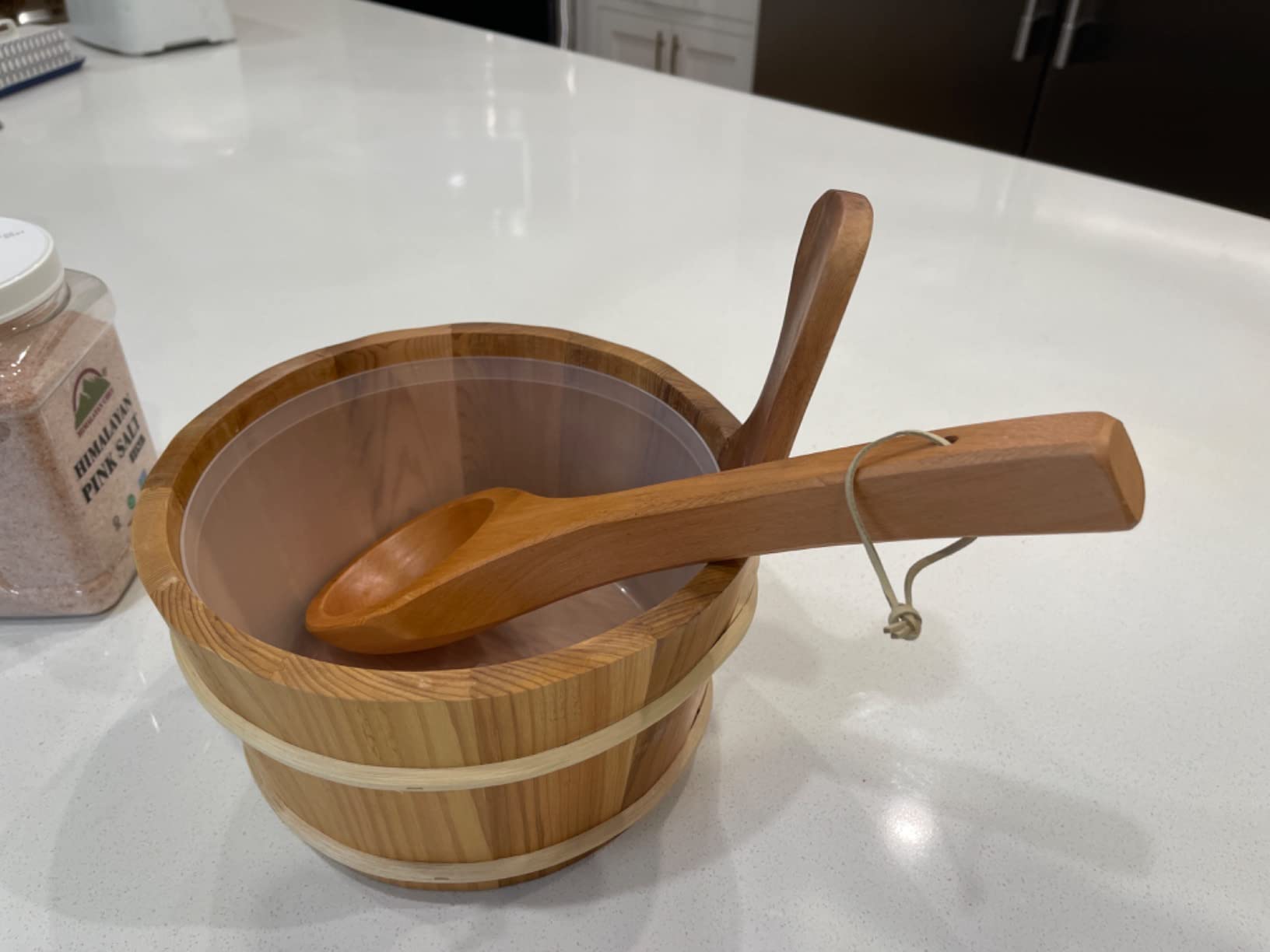 Astarama Sauna Bucket and Ladle, Handmade Cedar Wooden Hot Tub Barrel Sauna Natural Sauna Spa Accessory Bath Accessories Supplies customer photo 2