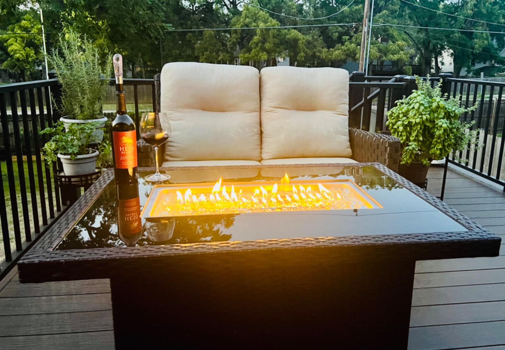 NICESOUL Wicker Outdoor Fire Pit Table Natural Gas/Propane, 43'' Rectangular Firepit Table for Outside, 60000 BTU Patio Fireplace Tables with Windguard & Glass Rocks & Cover, Modern CSA Firepits, Brown customer photo 1