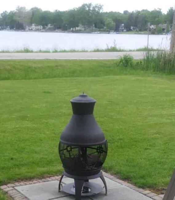 Giantex Wood Burning Chiminea, Heavy Duty Fireplace Chiminea Wooden Fire Pit with 2-Piece Log Grate, Premium Rain Cap and Fire Poker, 360 Degree Fire Retardant Mesh Cover, Ideal for Garden, Patio, Backyard customer photo 1