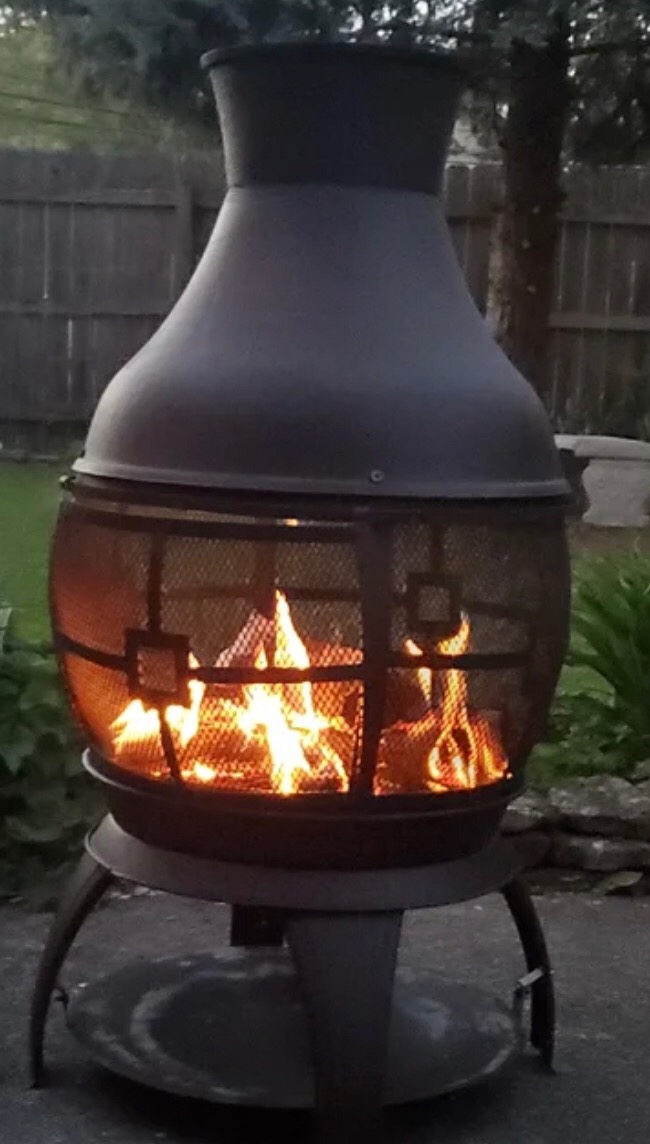 Giantex Wood Burning Chiminea, Heavy Duty Fireplace Chiminea Wooden Fire Pit with 2-Piece Log Grate, Premium Rain Cap and Fire Poker, 360 Degree Fire Retardant Mesh Cover, Ideal for Garden, Patio, Backyard customer photo 2