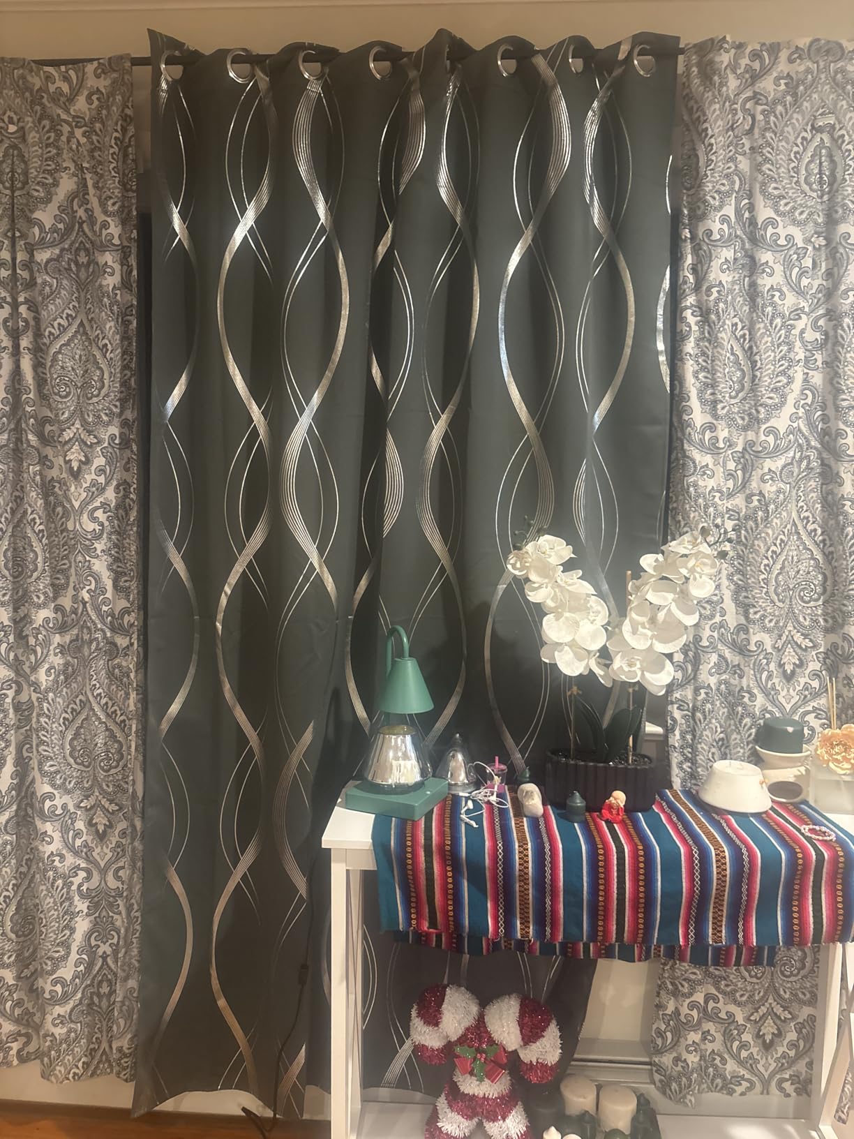 NICETOWN Grey Blackout Striped Pattern Curtains for Living Room 84 inch Long 2 Panels Set, Noise Reducing Thermal Insulated Wave Line Foil Print Bedroom Drapes for Patio Sliding Glass Door (52 x 84) customer photo 1