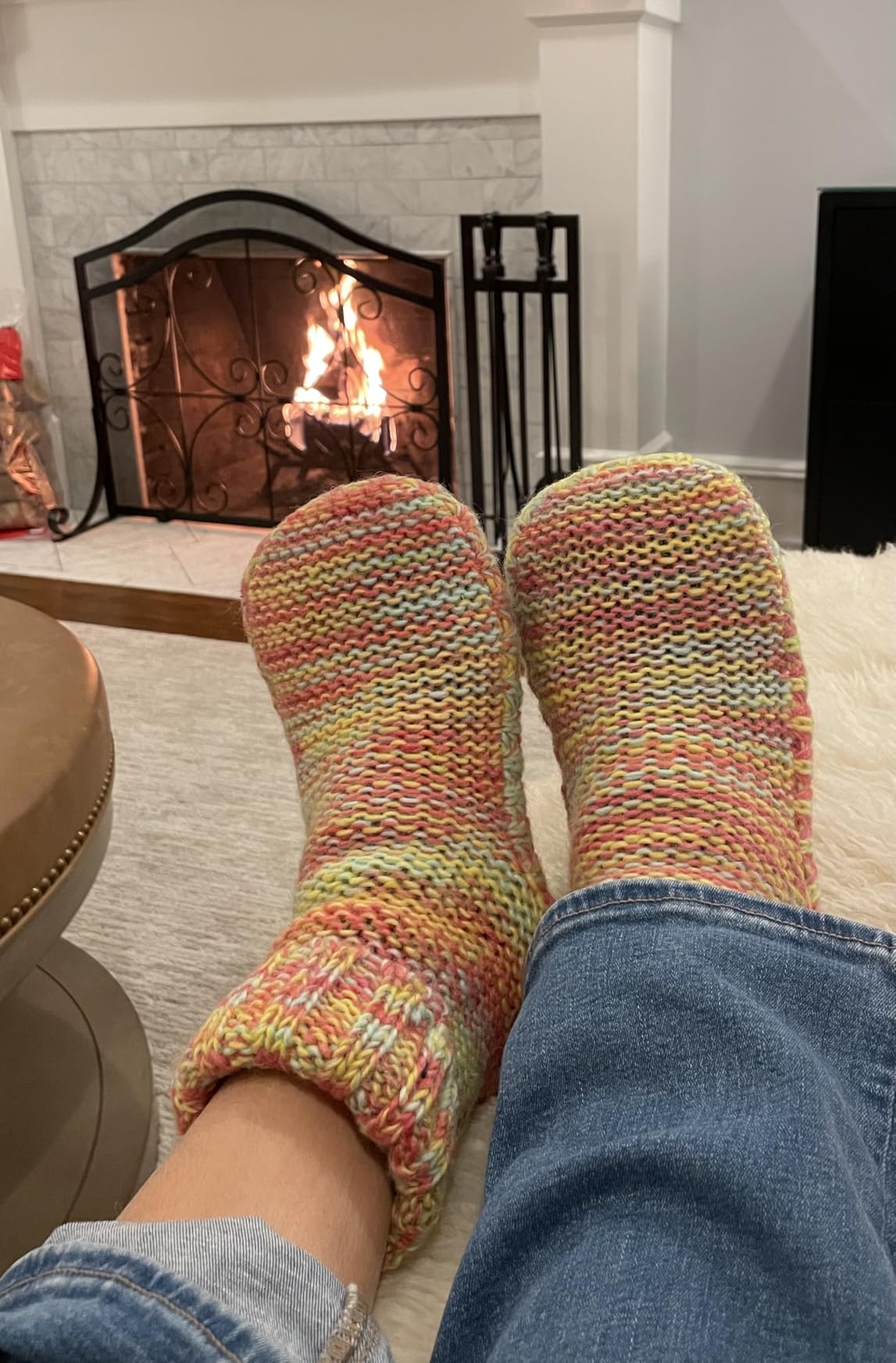 Wool Hand Knit Fleece Lined Mid Bootie Slipper Sock Non Slip Sole customer photo 1