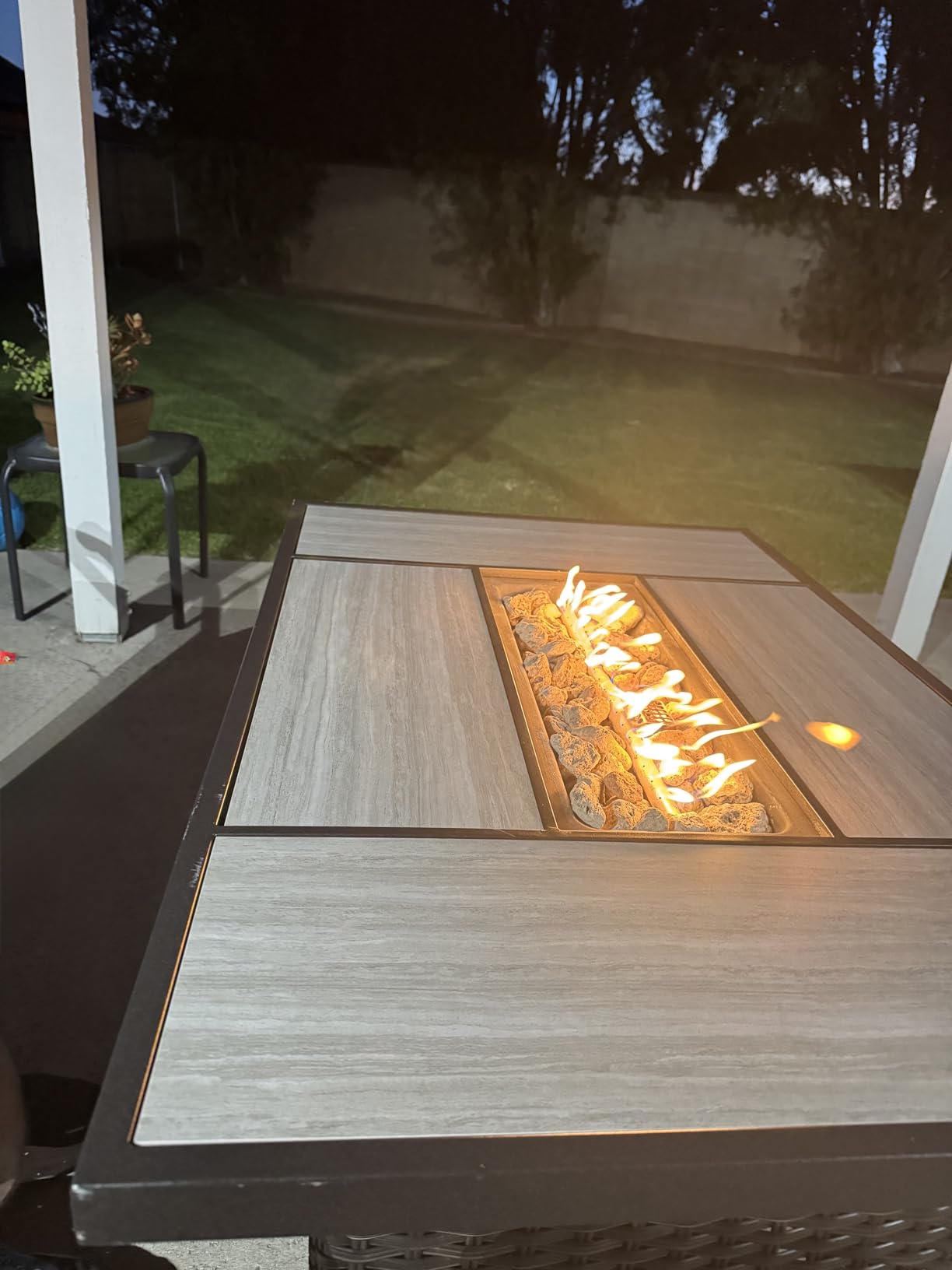 Grand Patio Outdoor 43-Inch CSA Safety Approved Gas Fire Pit Table 60,000 BTU Rectangle Propane Fire Pit with Ceramic Tile Top and Wicker Base customer photo 1