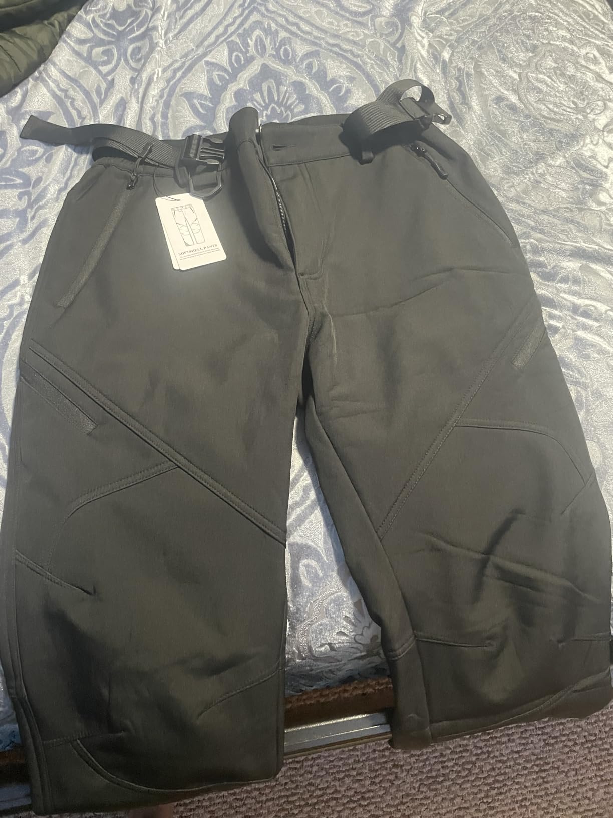 Mens Snow Ski Water Repellent Softshell Pants for Winter Hiking Fleece Lined Bottom Leg Zipper with 6 Zip Pockets customer photo 2