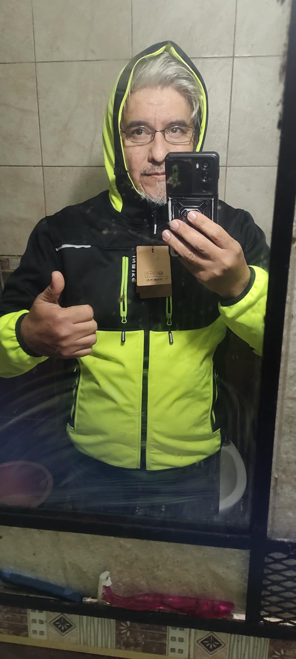 INBIKE Hooded Cycling Bike Jacket Men Running Biking Windbreaker Reflective Windproof Thermal Fleece Lined Bicycle Coat customer photo 2