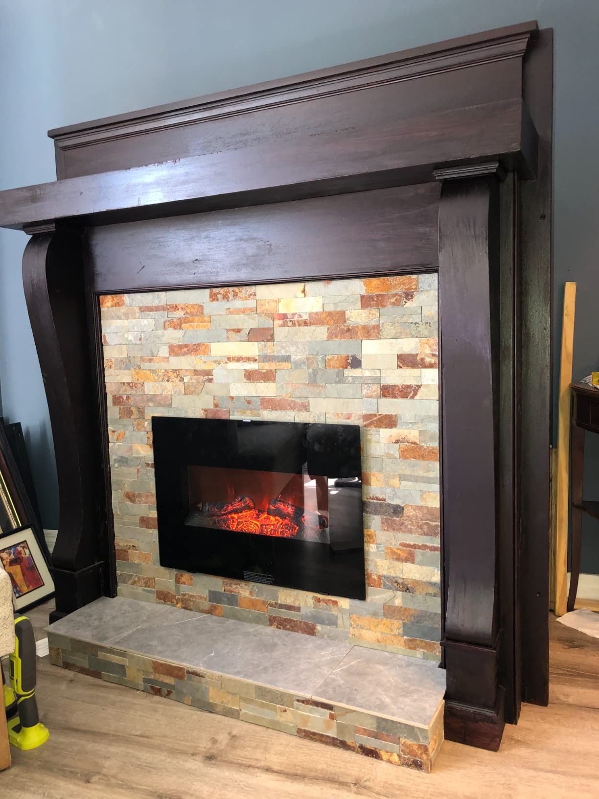 ROVSUN 36'' Electric Fireplace, 2-in-1 Ultra-Thin Wall Mounted & Recessed Fireplace with Remote & APP Control, 1500W Wall Heater w/ 12 Flame Color, 5 Brightness, Timer, Crystal Set customer photo 1