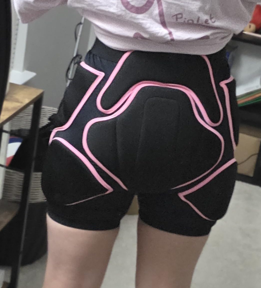 BelugaDesign 3D Protection Padded Shorts Knee Set | Hip Butt Tailbone Impact Shorts for Ski Skateboard Snowboard Volleyball Ice Figure Skating | Adjustable Breathable Knee Brace for Women, Pink Black customer photo 1