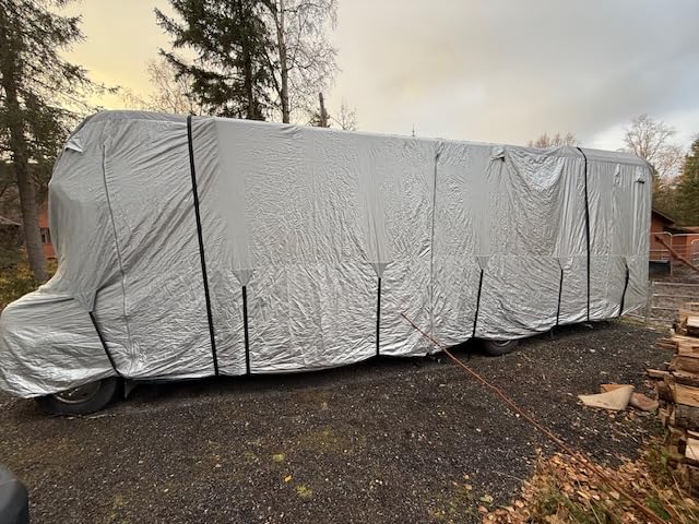 FRUNO Oxford Fabric Travel Trailer Cover RV Cover 24-27ft Waterproof Rip-Resistant Anti-UV Camper Cover for Winter Snow with Jack Cover 4 Tire Covers and Gutter Covers customer photo 1