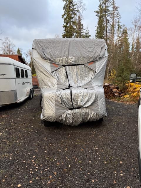FRUNO Oxford Fabric Travel Trailer Cover RV Cover 24-27ft Waterproof Rip-Resistant Anti-UV Camper Cover for Winter Snow with Jack Cover 4 Tire Covers and Gutter Covers customer photo 2