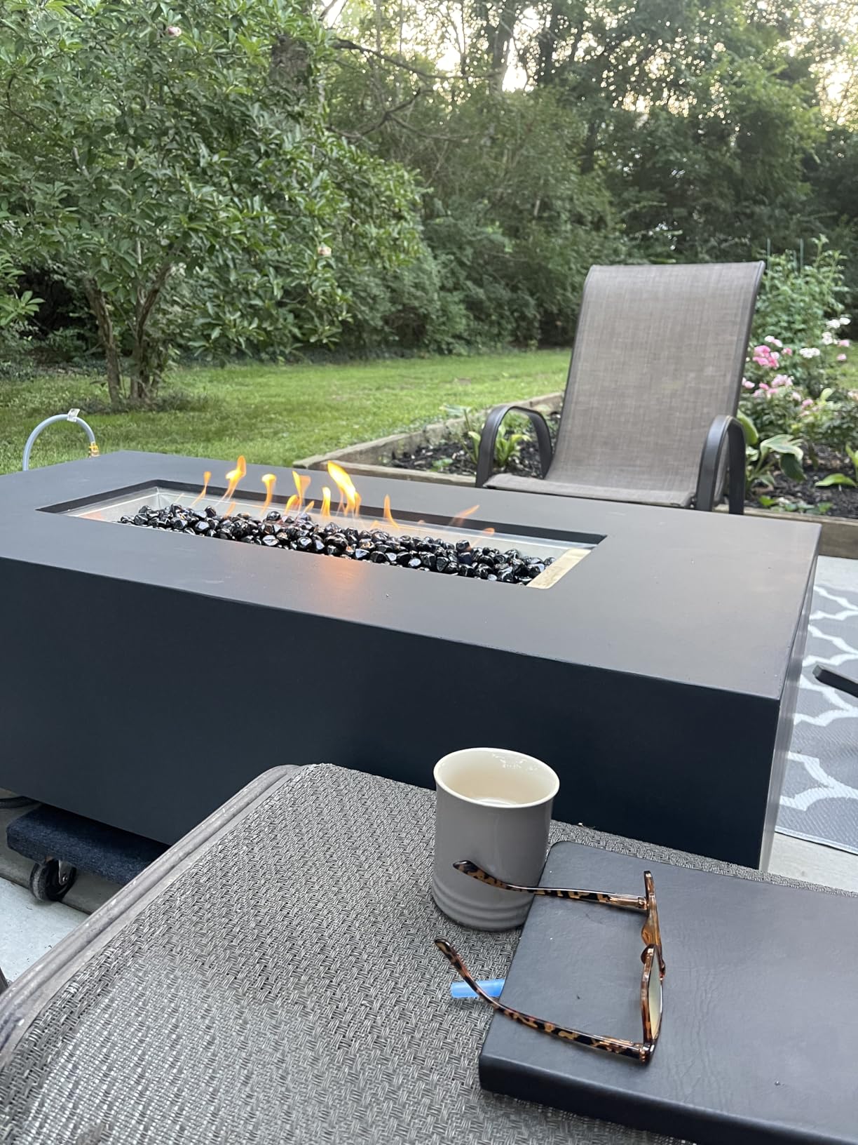 AMS Creations | Chelsea 55 inches Rectangular Natural Gas Outdoor Fire Pit Table | Concrete GFRC Fire Pit Table | with SS Burner, Canvas Cover, SS Lid, Lava Rock, and Wind Guard Included customer photo 2