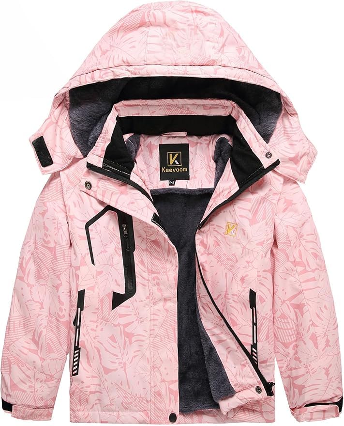 Keevoom Girl's Waterproof Ski Jacket Fleece Snow Coat Windproof Warm Winter Snowboarding Jacket with Removable Hood customer photo 1