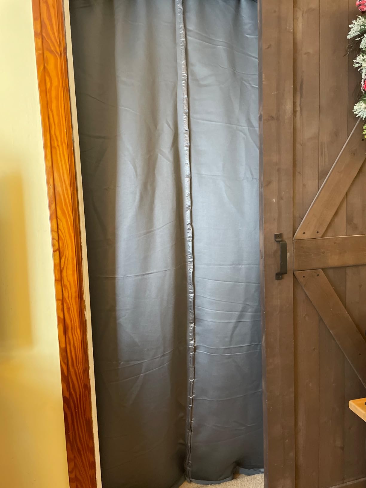 Magnetic Thermal Insulated Door Curtain, Thicker Layered Fabric Doorway Curtains, Temporary Door Insulation Cover Keep Warm Winter & Cool Summer, Dark Grey Fabric Window Insulation Kit for Winter customer photo 2