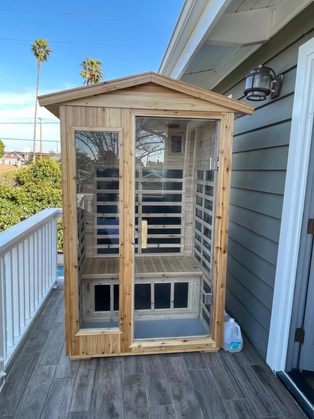 LTCCDSS Low EMF Outdoor Far Infrared Sauna 2-Person, Hemlock Wood Sauna for Home, Withstand Outdoor Temp -5℉-104℉, Bluetooth Speakers, LED Reading Lamps, Chromotherapy Light customer photo 1