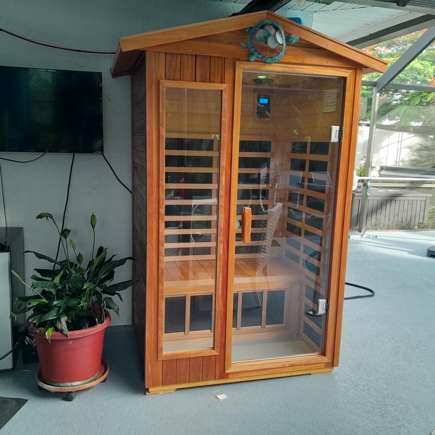 LTCCDSS Low EMF Outdoor Far Infrared Sauna 2-Person, Hemlock Wood Sauna for Home, Withstand Outdoor Temp -5℉-104℉, Bluetooth Speakers, LED Reading Lamps, Chromotherapy Light customer photo 2