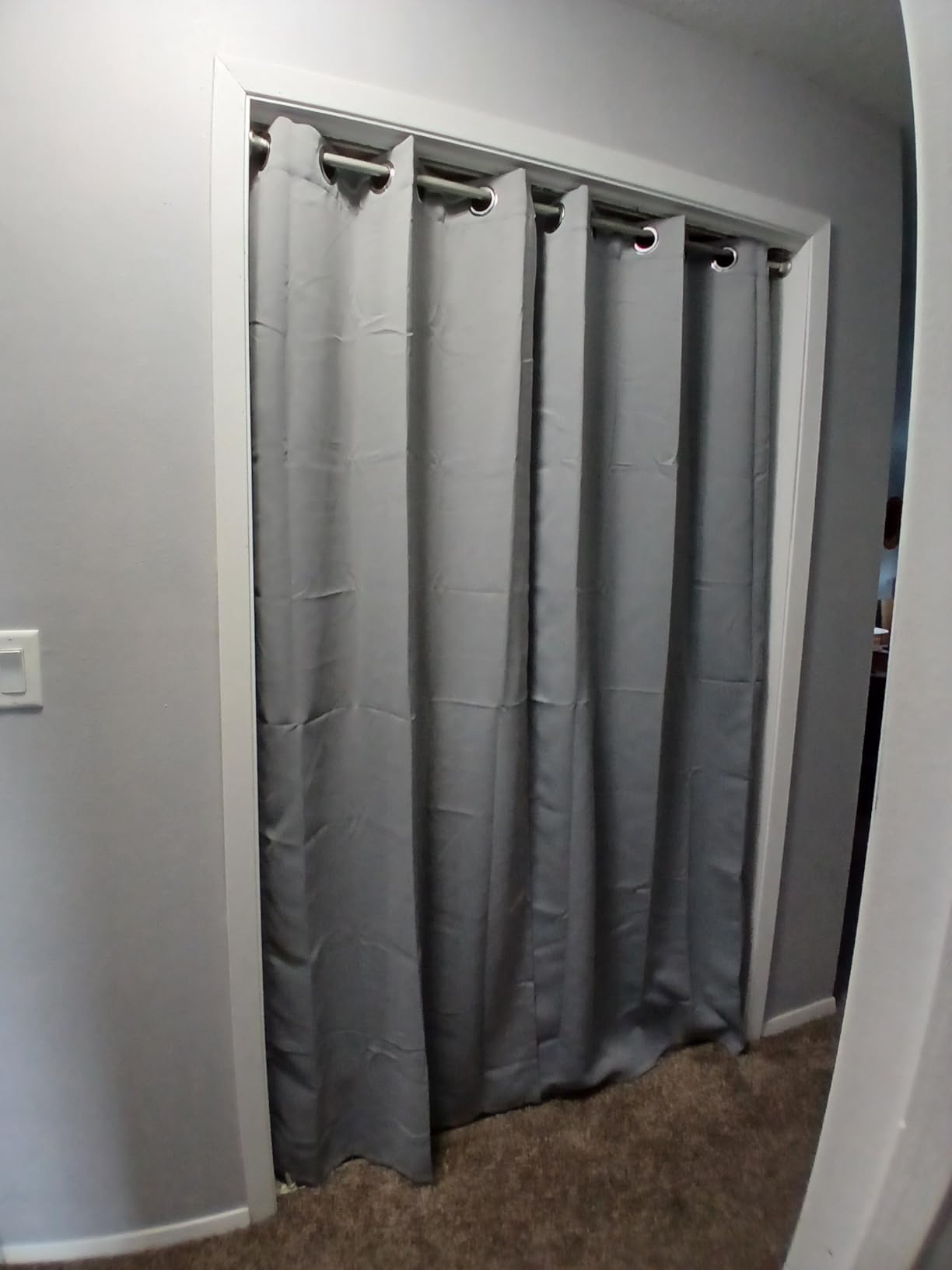 ChrisDowa Blackout Door Curtains for Doorway Privacy, Grommet Closet Curtains for Bedroom Closet Door, Thermal Insulated Temporary Doorway Cover Room Divider Drapes (1 Panel, Dark Grey, 34 x 80 Inch) customer photo 1
