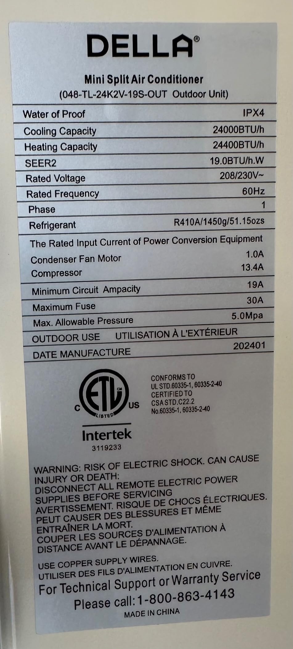 DELLA Vario Series 24000 BTU Mini Split AC, 2 Ton 21 SEER2, Work with Alexa and Wifi, 230V Ductless Inverter System, Cools Up to 1500 Sq.Ft, Pre-Charged Heat Pump and 16.4ft Installation Kits customer photo 1