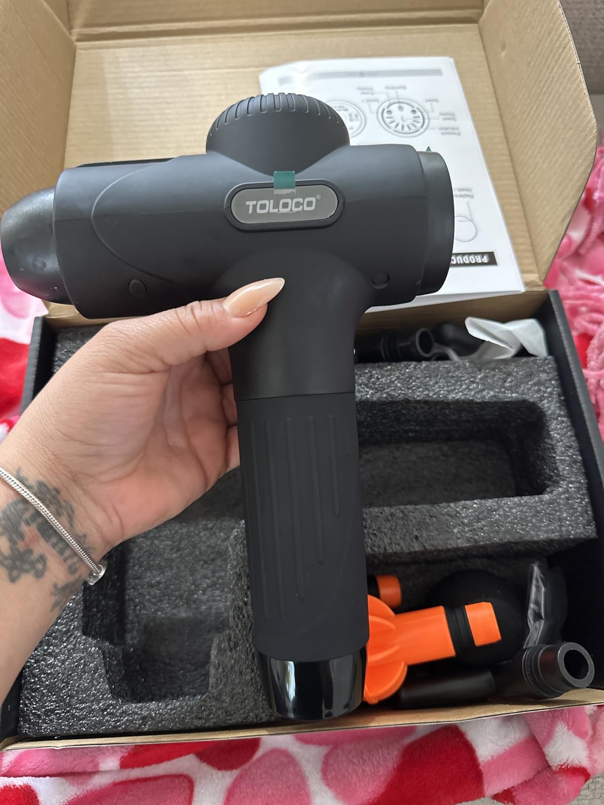 TOLOCO Massage Gun Deep Tissue, Percussion Massage Gun with 10 Replacement Heads, Super Quiet Portable Electric Massager for Athletes customer photo 2