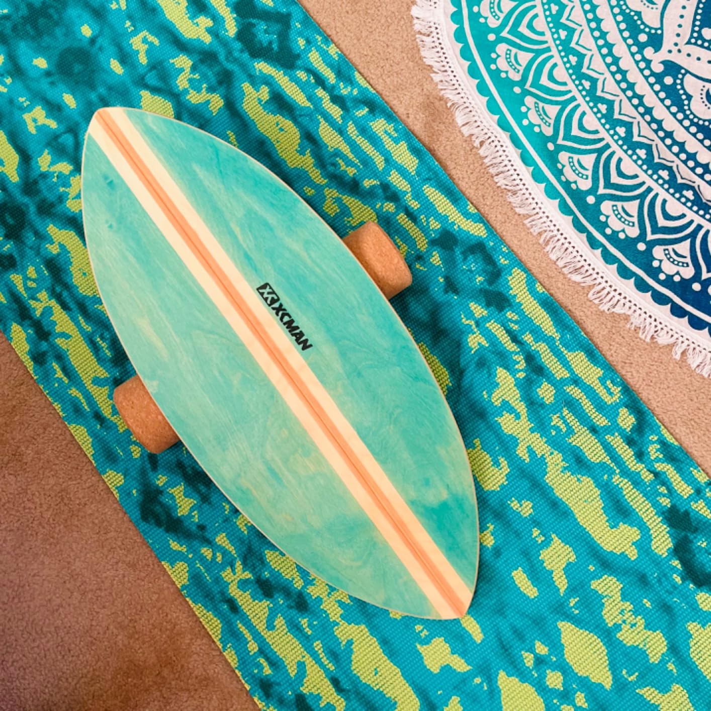 XCMAN Surf Balance Board Trainer with Roller Wooden Exercise Balancing Stability Trainer - Non Slip Surface for Adults Kids|Balance Board for Surfing,Snowboarding,Skateboarding,Hockey,Yoga Training customer photo 1