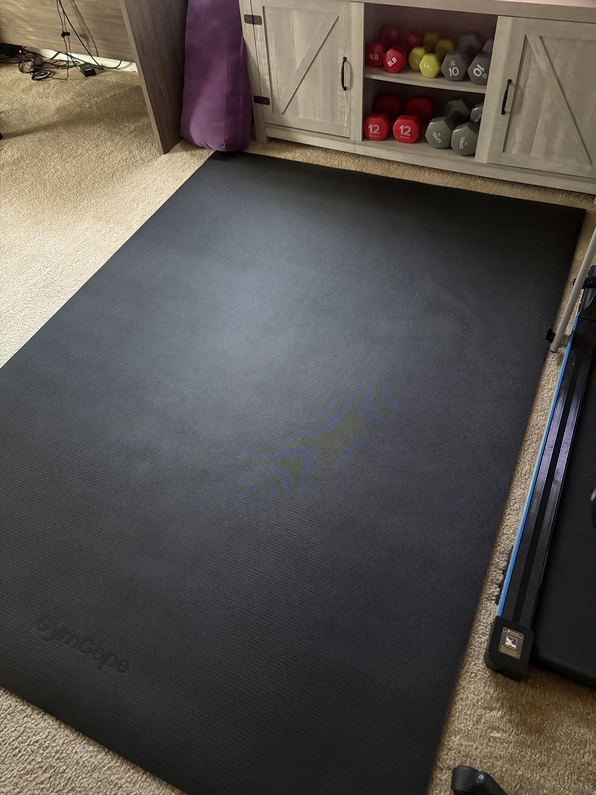 GymCope Large Exercise Mat for Home Workout,12'x6'/10'x6'/9'x6'/8'x6'/7'x5'/6'x4' (7mm) Extra Thick Workout Mat, High-Density Gym Mat for Cardio, Jump Rope, MMA, Weights (Shoe-Friendly) customer photo 1