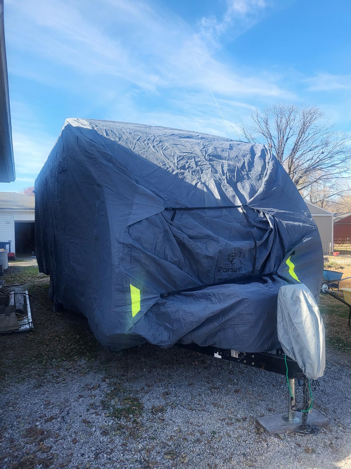 Fonzier RV Cover 20-22ft: Extra Thick 7 Layers Travel Trailer Cover with 4 Tire Covers, Waterproof Camper Cover, Extra Windproof Ropes, Gutter Cover, Rip-Stop Anti-UV customer photo 1